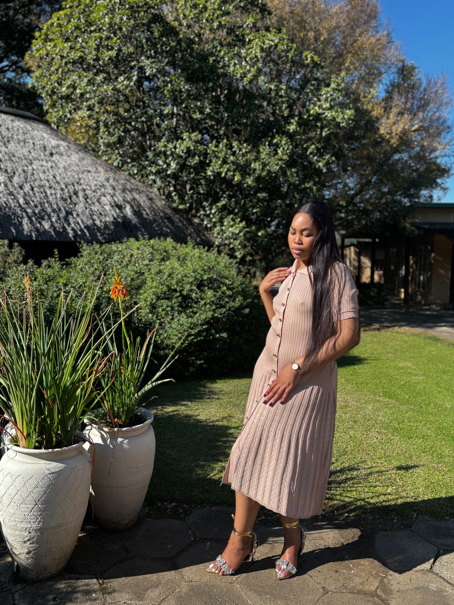 Knitted beige dress